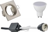 LED Spot Set - Iona - GU10 Fitting - Inbouw Vierkant - Mat Nikkel - 4W - Warm Wit 3000K - Kantelbaar 80mm