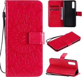 Voor OPPO Reno3 Pro 4G Sun Embossing Pattern Horizontale Flip lederen tas met kaartsleuf & houder & portemonnee & lanyard (rood)