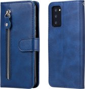 Voor Samsung Galaxy Note20 Mode Kalfs Textuur Rits Horizontale Flip Leren Case met Standaard & Kaartsleuven & Portemonnee Functie (Blauw)