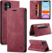 AutSpace A01 Retro Skin-feel Crazy Horse Texture Horizontale flip lederen tas met houder & kaartsleuven & portemonnee & RFID voor iPhone 11 (wijnrood)