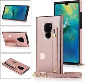 Voor Huawei Mate 20 polsband PU + TPU schokbestendig beschermhoes met crossbody lanyard & houder & kaartsleuf (rose goud)