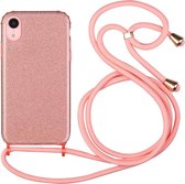 Glitterpoeder schokbestendig TPU beschermhoes met lanyard voor iPhone XR (roze)