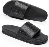 Strass Dames Slippers Bling Beach Slides, Maat: 41 (Zwart)