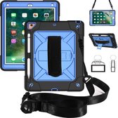 Voor iPad 9.7 contrastkleurige siliconen + pc-combinatiebehuizing met houder (zwart + blauw)