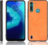 Voor Motorola Moto G8 Power Lite Schokbestendig Naaien Koe Patroon Huid PC + PU + TPU Case (Oranje)