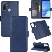 Voor OPPO A53 2020 / OPPO A32 2020 Dubbelzijdige magnetische gesp Horizontale flip lederen tas met houder & kaartsleuven en portemonnee (donkerblauw)