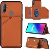 Voor OPPO Realme C3 Skin Feel PU + TPU + PC Achterkant Schokbestendig hoesje met kaartsleuven & houder & fotolijst (bruin)