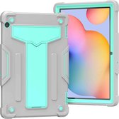 Voor Huawei MediaPad T5 T-vormige beugel Contrastkleur Schokbestendige pc + siliconen beschermhoes (grijs + mintgroen)