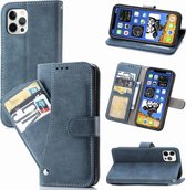 Rotary Card Matte PU lederen hoes met kaartsleuven en fotolijst en houder voor iPhone 12 mini (blauw)