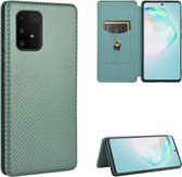 Voor Samsung Galaxy A91 / M80s / S10 Lite Koolstofvezel Textuur Magnetische Horizontale Flip TPU + PC + PU Lederen Case met Touw & Kaartsleuf (Groen)