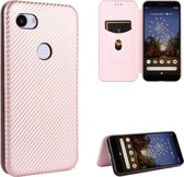 Voor Google Pixel 3a XL Carbon Fiber Texture Magnetische Horizontale Flip TPU + PC + PU Leather Case met Card Slot (Pink)