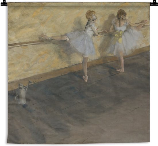 Wandkleed Edgar Degas - Dancers Practicing at the Barre - Schilderij van Edgar Degas Wandkleed katoen 90x90 cm - Wandtapijt met foto