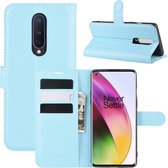 Voor OnePlus 8 Litchi Texture Horizontal Flip beschermhoes met houder & kaartsleuven & portemonnee (blauw)