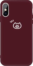 Voor iphone xs / x klein varken patroon kleurrijke frosted tpu telefoon beschermhoes (wijnrood)