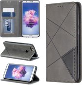 Ruit textuur horizontale flip magnetische lederen tas met houder en kaartsleuven voor Huawei P Smart (geniet van 7S) (grijs)