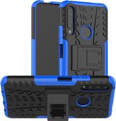 Voor Huawei Y9 Prime Tire Texture Shockproof TPU + PC beschermhoes met houder (blauw)