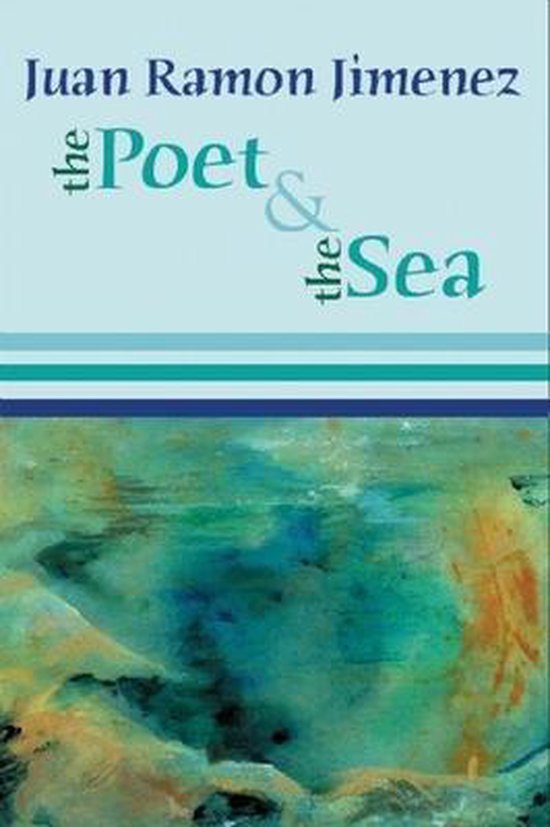 Livre 'The Poet & the Sea' de Juan Ramon Jimenez, avec une aquarelle abstraite de la mer.