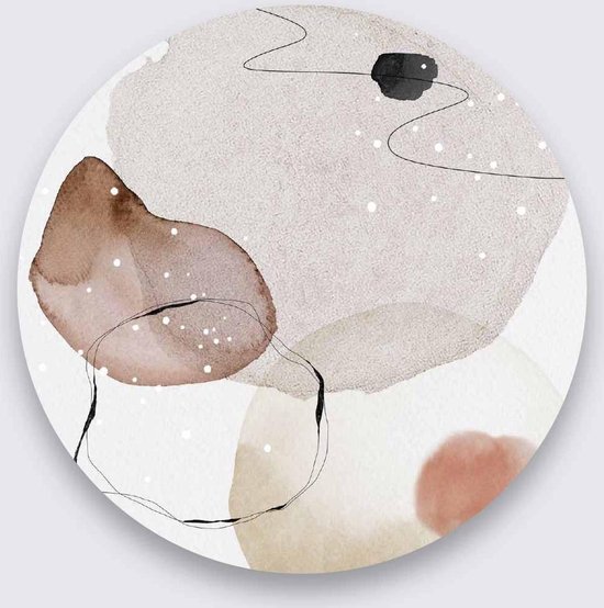 Schilderij - abstract - naturel/grijs - Collectie organic shape - Pure Metal - 50 cm rond