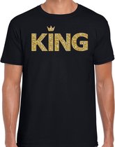 Koningsdag King t-shirt zwart met gouden letters en kroon heren - Koningsdag kleding / outfit L