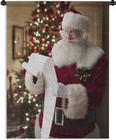 Wandkleed Kerst - De leeslijst van de kerstman met op de achtergrond een kerstboom Wandkleed katoen 120x160 cm - Wandtapijt met foto XXL / Groot formaat!
