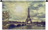 Wandkleed Eiffeltoren - Uitzicht over het water op de Eiffeltoren en Parijs Wandkleed katoen 150x100 cm - Wandtapijt met foto