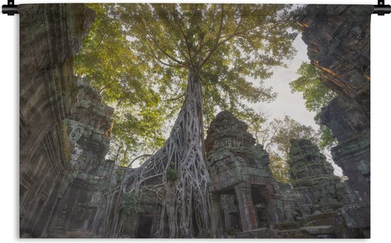 Wandkleed Angkor Wat - Bomen van de tempel Ta Prohm in Angkor Wat Wandkleed katoen 90x60 cm - Wandtapijt met foto
