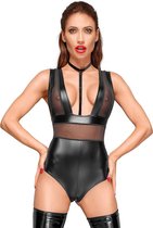 Wetlook and tule body with velvet choker - Black