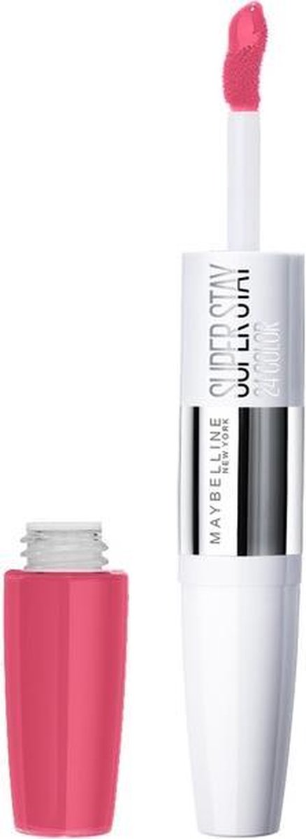 Maybelline SuperStay 24H lippenstift, roze, met glanzende dop.