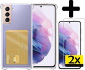 Samsung S21 Hoesje Pasjeshouder Case Met 2x Screenprotector - Samsung Galaxy S21 Pasjeshouder Card Case Hoesje Met 2x Screenprotector - Transparant