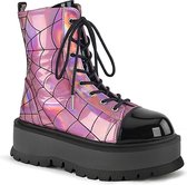 Demonia Veterlaars -38 Shoes- SLACKER-88 Spinnenweb Zwart/Roze