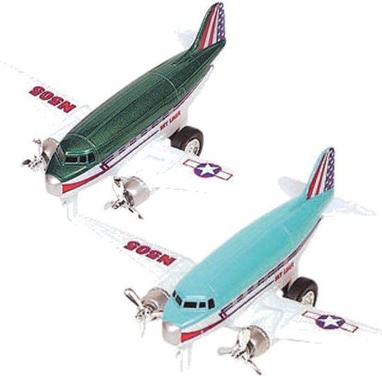 Speelgoed propellor vliegtuigen setje van 2 stuks groen en lichtblauw 12 cm - Vliegveld maken spelen voor kinderen
