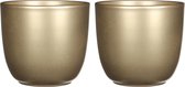 Set de 2x pièces de pots de fleurs en céramique dorée pour plante d'intérieur H14 x D14,5 cm - Cache-pots Mica Decorations