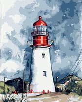 Schilderenopnummers.com® - Schilderen op nummer volwassenen - Vuurtoren Rood/Wit - 50x40 cm - Paint by numbers