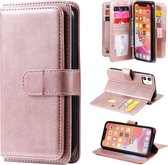 Voor iPhone 11 multifunctionele magnetische koperen gesp horizontale flip effen kleur lederen tas met 10 kaartsleuven & portemonnee & houder & fotolijst (rose goud)
