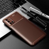 Voor OPPO A52 koolstofvezel textuur schokbestendige TPU case (bruin)