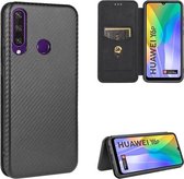 Voor Huawei Y6p Carbon Fiber Texture Magnetische Horizontale Flip TPU + PC + PU Leather Case met Card Slot (Black)