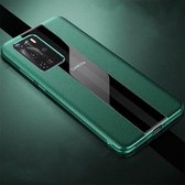 Voor Huawei P40 Pro echt leer gegalvaniseerd Shckproof beschermhoes (groen)