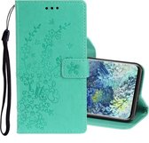 Voor Samsung Galaxy A31 reliÃ«f pruimenbloesem patroon horizontale flip lederen tas met houder en kaartsleuven (groen)
