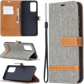 Voor Samsung Galaxy A52 5G Kleuraanpassing Denim Textuur Horizontale Flip Leren Case met Houder & Kaartsleuven & Portemonnee & Lanyard (Grijs)