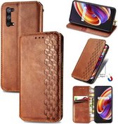 Voor OPPO Realme X7 Pro Cubic Grid Pressed Horizontal Flip Magnetic PU Leather Case met houder & kaartsleuven & portemonnee (bruin)