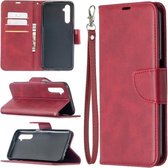 Voor OPPO Realme 6 Retro Lambskin Texture Pure Color Horizontale Flip PU Leather Case, met houder & kaartsleuven & portemonnee & lanyard (rood)