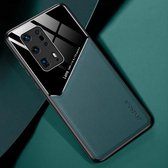 Voor Huawei P40 Pro + All-inclusive leer + beschermhoes van organisch glas met metalen ijzeren plaat (groen)