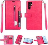 Voor Huawei P30 Pro Multifunctionele Rits Horizontale Flip Leren Case met Houder & Portemonnee & 9 Kaartsleuven & Lanyard (Rose Rood)