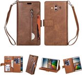 Voor Huawei Mate 10 Multifunctionele Rits Horizontale Flip Leren Case met Houder & Portemonnee & 9 Kaartsleuven & Lanyard (Bruin)