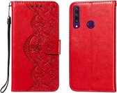Voor Huawei Y6p Flower Vine Embossing Pattern Horizontale Flip Leather Case met Card Slot & Holder & Wallet & Lanyard (Red)