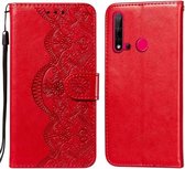 Voor Huawei P20 Lite (2019) Flower Vine Embossing Pattern Horizontale Flip Leather Case met Card Slot & Holder & Wallet & Lanyard (Red)