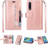 Voor Samsung Galaxy A90 5G Multifunctionele Rits Horizontale Flip Leren Case met Houder & Portemonnee & 9 Kaartsleuven & Lanyard (Rose Goud)