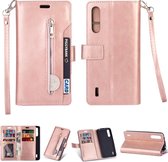 Voor Xiaomi Mi CC9 / Mi A3 Lite / Mi 9 Lite Multifunctionele Rits Horizontale Flip Leren Case met Houder & Portemonnee & 9 Kaartsleuven & Lanyard (Rose Goud)