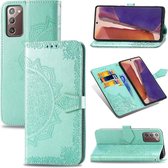 Voor Samsung Galaxy Note20 Ultra Halverwege Mandala Embossing Patroon Horizontale Flip Leren Case met Houder & Kaartsleuven & Portemonnee & Lanyard (Groen)