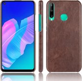 Voor Huawei P40 lite E / Y7p Shockproof Litchi Texture PC + PU Case (bruin)